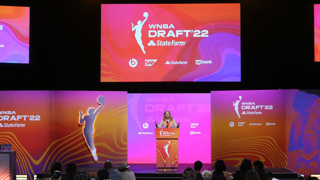 NEW YORK, NY - APRIL 11: WNBA Commissioner, Cathy Engelbert opens the 2022 WNBA Draft on April 11, 2022 at Spring Studios in New York, New York. Mandatory Copyright Notice: Copyright 2022 NBAE