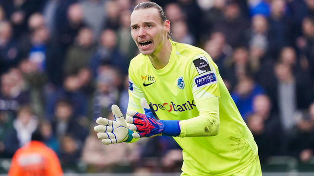 BRUGGE, BELGIUM - MARCH 20: Maarten Vandevoordt of KRC Genk during the Jupiler Pro League match between Club Brugge and KRC Genk at the Jan Breydelstadion on March 20, 2022 in Brugge, Belgium