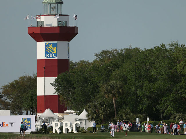 HILTON HEAD ISLAND, SOUTH CAROLINA - APRIL 17: A general view of the Harbour Town Lighthouse during the third round of the RBC Heritage on April 17, 2021 at Harbour Town Golf Links in Hilton Head Island, South Carolina.