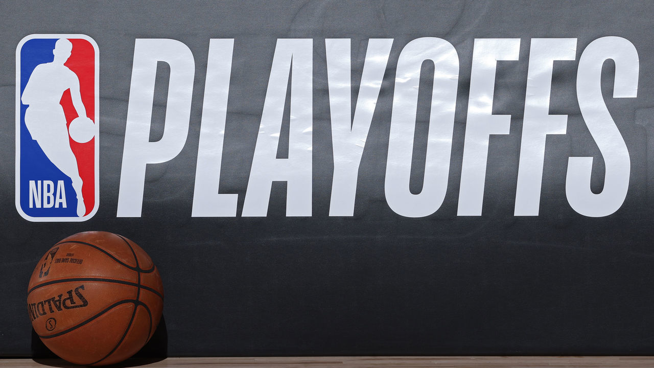 Orlando, FL - AUGUST 29: A generic basketball photo of the Official @NBA Spalding basketball in front the NBA Playoffs logo during Round One Game Five of the NBA Playoffs between the Orlando Magic and the Milwaukee Bucks on August 29, 2020 at The AdventHealth Arena at ESPN Wide World Of Sports Complex in Orlando, Florida. NOTE TO USER: User expressly acknowledges and agrees that, by downloading and/or using this Photograph, user is consenting to the terms and conditions of the Getty Images License Agreement. Mandatory Copyright Notice: Copyright 2020 NBAE
