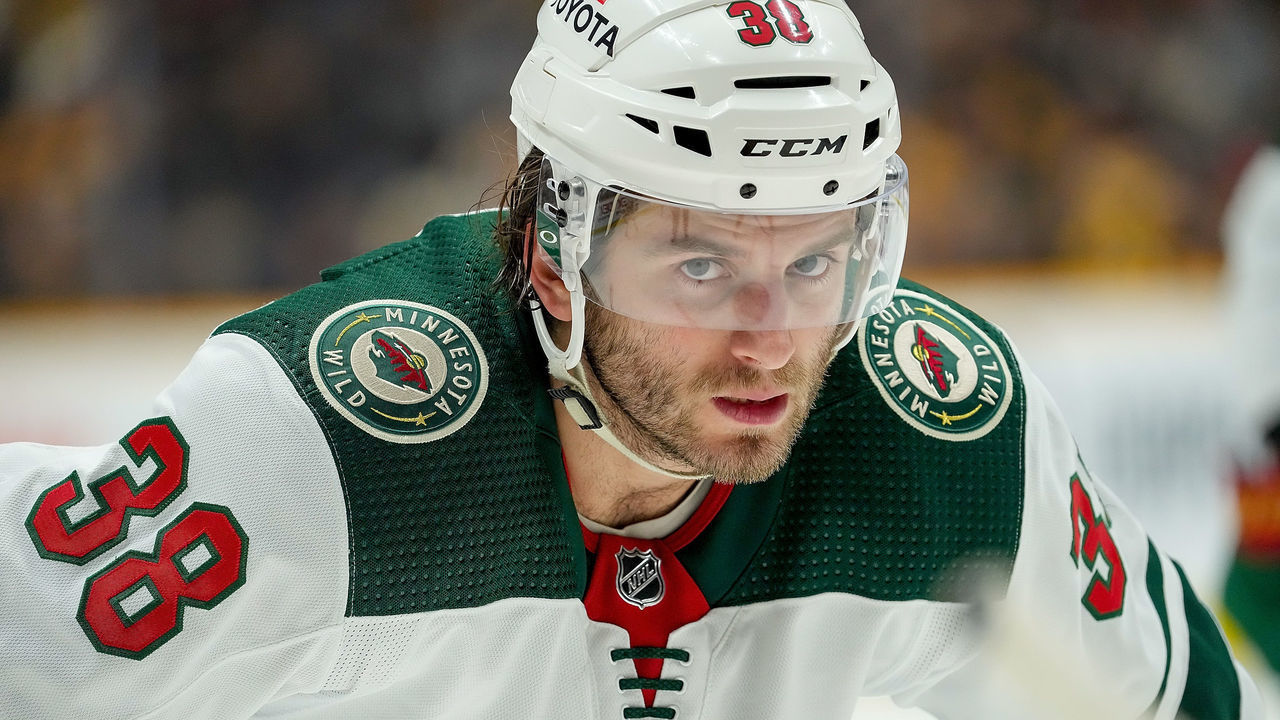 NASHVILLE, TN - APRIL 5: Ryan Hartman #38 of the Minnesota Wild skates against the Nashville Predators during an NHL game at Bridgestone Arena on April 5, 2022 in Nashville, Tennessee.