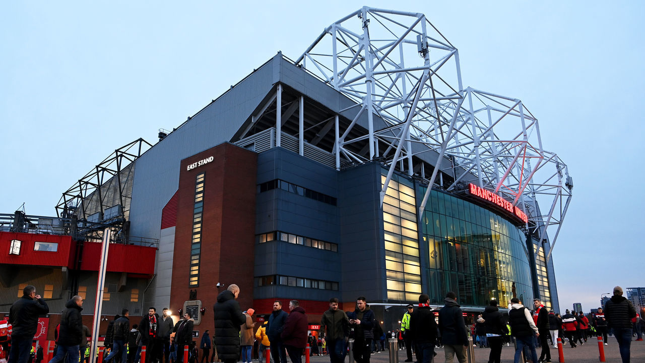 MANCHESTER, ENGLAND - MARCH 15: General view outside the stadium prior to the UEFA Champions League Round Of Sixteen Leg Two match between Manchester United and Atletico Madrid at Old Trafford on March 15, 2022 in Manchester, England.