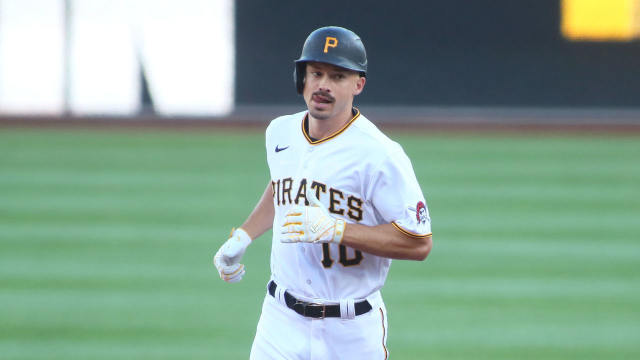PITTSBURGH, PA - APRIL 12: Bryan Reynolds #10 of the Pittsburgh Pirates rounds the bases after hitting a home run during the eighth inning against the Chicago Cubs on April 12, 2022 at PNC Park in Pittsburgh, PA.