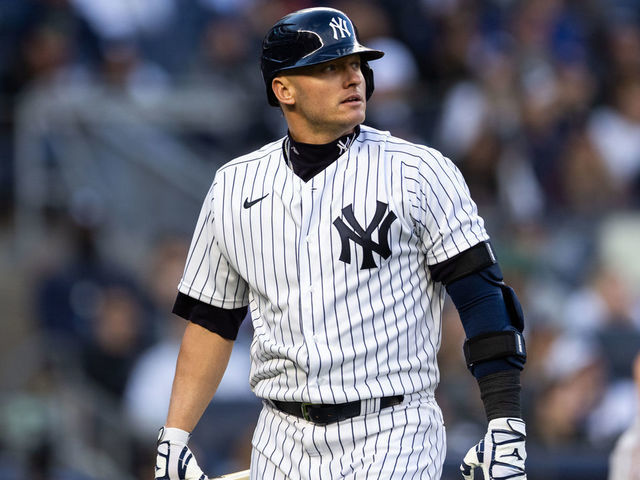 NEW YORK, NEW YORK - APRIL 09: Josh Donaldson #28 of the New York Yankees walks back to the dugout after striking out during the game against the Boston Red Sox at Yankee Stadium on April 9, 2022 in New York City.