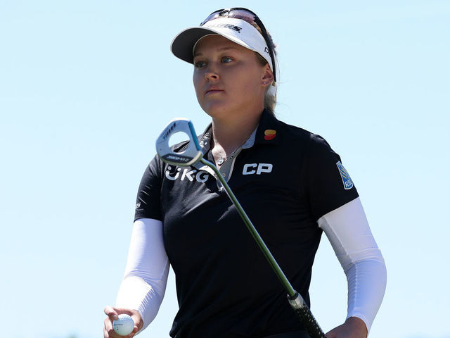 RANCHO MIRAGE, CALIFORNIA - APRIL 01: Brooke M. Henderson of Canada reacts to her birdie on the 15th hole during the second round of The Chevron Championship at The Westin Mission Hills Golf Resort & Spa on April 01, 2022 in Rancho Mirage, California.