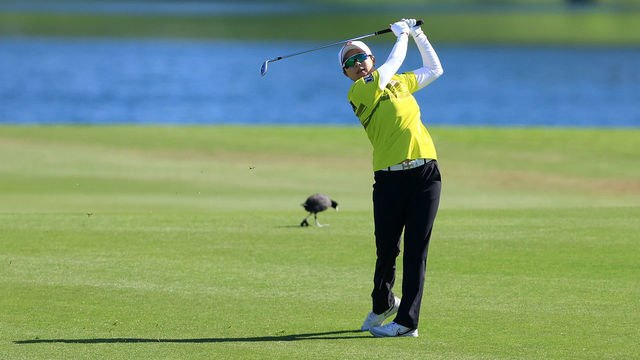 KAPOLEI, HAWAII - APRIL 14: Hyo Joo Kim of The Republic of Korea hits an approach shot to the fifth hole during the second round of the LOTTE Championship at Kapolei Golf Club on April 14, 2022 in Kapolei, Hawaii.