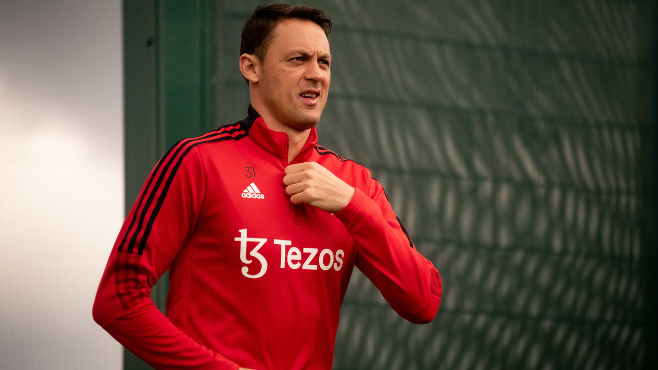 MANCHESTER, ENGLAND - APRIL 13: (EXCLUSIVE COVERAGE) Nemanja Matic of Manchester United in action during a first team training session at Carrington Training Ground on April 13, 2022 in Manchester, England.