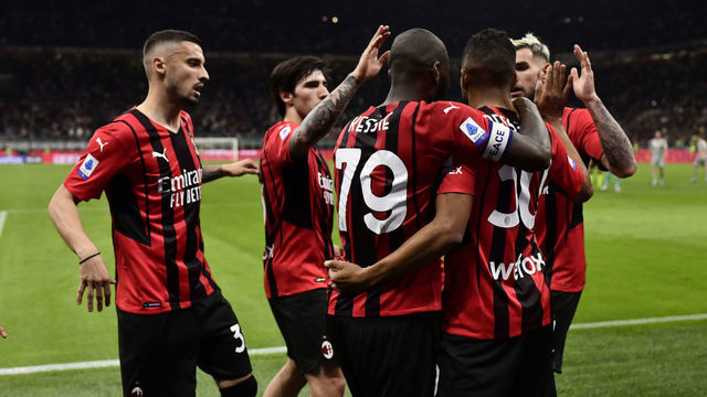 MILAN, ITALY - APRIL 15: Junior Messias of AC Milan celebrates a goal with his team during the Serie A match between AC Milan and Genoa CFC at Stadio Giuseppe Meazza on April 15, 2022 in Milan, Italy.