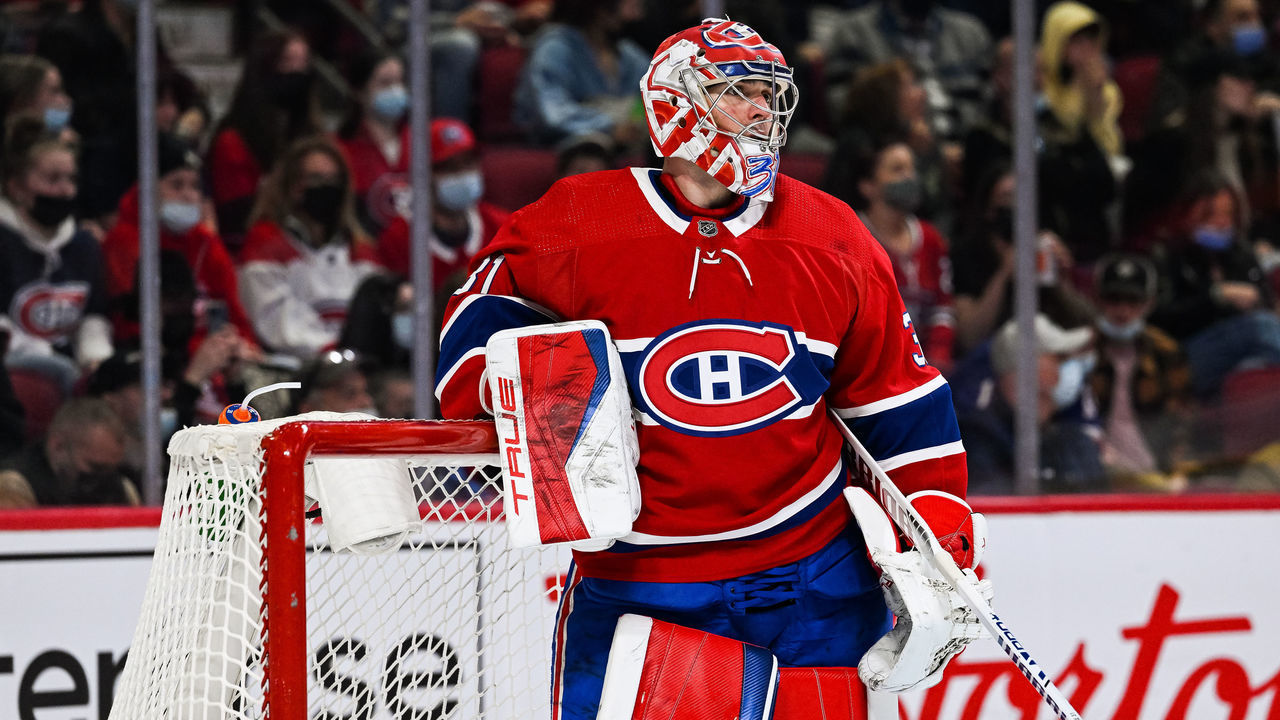 MONTREAL, QC - APRIL 15: Montreal Canadiens goalie Carey Price (31) waits to be called back to the bench during the New York Islanders versus the Montreal Canadiens game on April 15, 2022 at Bell Centre in Montreal, QC