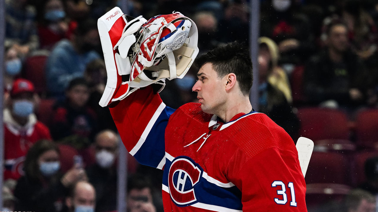 MONTREAL, QC - APRIL 15: Montreal Canadiens goalie Carey Price (31) pulls his helmet down during the New York Islanders versus the Montreal Canadiens game on April 15, 2022 at Bell Centre in Montreal, QC