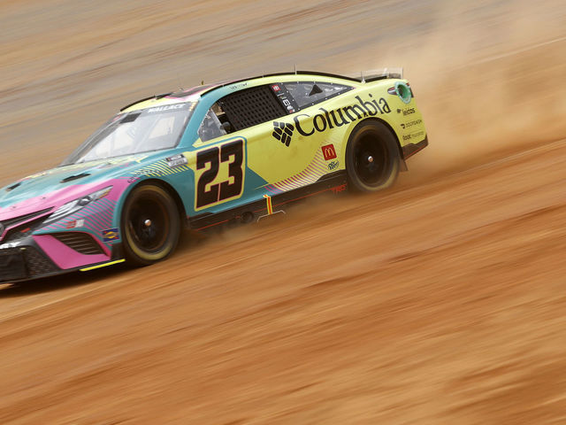 BRISTOL, TENNESSEE - APRIL 15: Bubba Wallace, driver of the #23 Columbia Sportswear Company Toyota, drives during final practice for the NASCAR Cup Series Food City Dirt Race at Bristol Motor Speedway on April 15, 2022 in Bristol, Tennessee.
