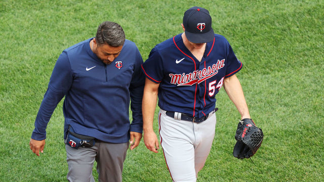 BOSTON, MASSACHUSETTS - APRIL 16: Starting pitcher Sonny Gray #54 of the Minnesota Twins leaves the game with an injury in the bottom of the second inning during the game against the Boston Red Sox at Fenway Park on April 16, 2022 in Boston, Massachusetts.