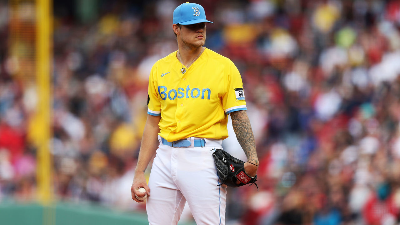 BOSTON, MASSACHUSETTS - APRIL 16: Starting pitcher Tanner Houck #89 of the Boston Red Sox looks on before pitching at the top first inning of the game against the Minnesota Twins at Fenway Park on April 16, 2022 in Boston, Massachusetts.