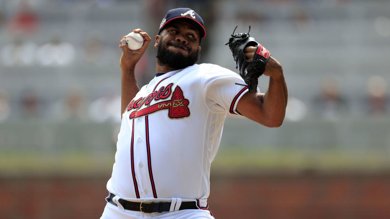 ATLANTA, GA - APRIL 13: Kenley Jansen #74 of the Atlanta Braves delivers a pitch during the MLB game between the Atlanta Braves and the Washington Nationals on April 13, 2022 at TRUIST Park in Atlanta, GA.