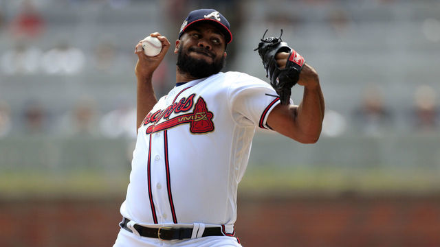 ATLANTA, GA - APRIL 13: Kenley Jansen #74 of the Atlanta Braves delivers a pitch during the MLB game between the Atlanta Braves and the Washington Nationals on April 13, 2022 at TRUIST Park in Atlanta, GA.
