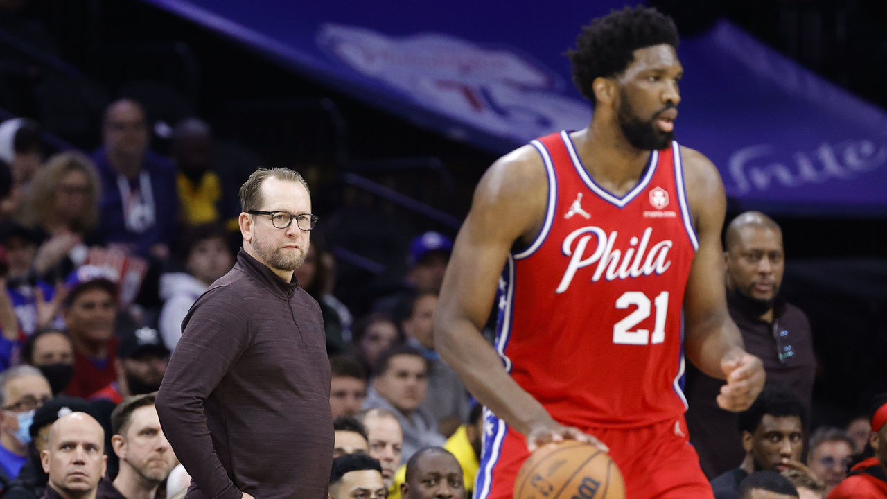 PHILADELPHIA, PENNSYLVANIA - APRIL 18: Head coach Nick Nurse of the Toronto Raptors looks on during the fourth quarter against the Philadelphia 76ers during Game Two of the Eastern Conference First Round at Wells Fargo Center on April 18, 2022 in Philadelphia, Pennsylvania.