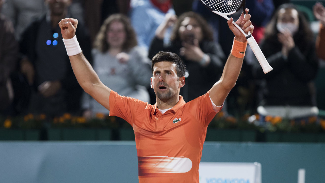 BELGRADE, SERBIA - APRIL 20: Novak Djokovic of Serbia celebrates the victory after the match against Laslo Djere of Serbia during the day three of Serbia Open ATP 250 Tournament at Novak Tennis Centre on April 20, 2022 in Belgrade, Serbia.