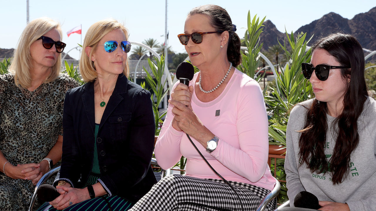 INDIAN WELLS, CALIFORNIA - MARCH 11: WTA President Micky Lawler, Hologic Senior Vice President Lisa Hellmann, Pam Shriver and Christina McHale attend the Hologic WTA Tour media breakfast during the BNP Paribas Open at the Indian Wells Tennis Garden on March 11, 2022 in Indian Wells, California.