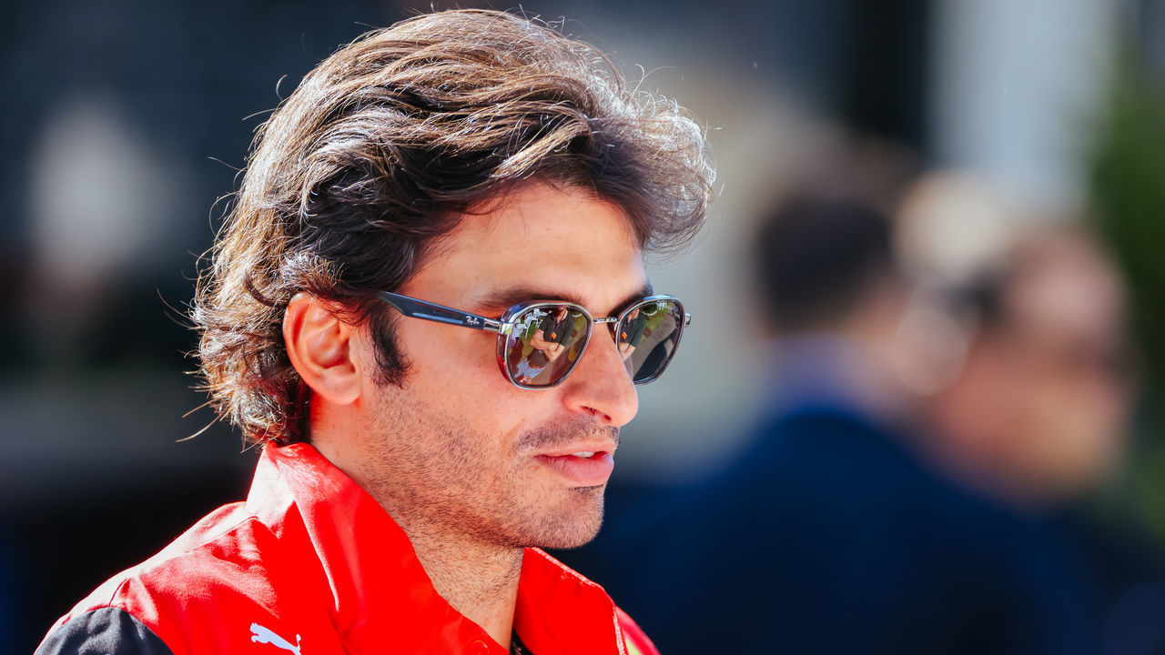 MELBOURNE, AUSTRALIA - APRIL 8: Carlos Sainz being interviewed at the 2022 Australian Formula 1 Grand Prix on 8th April 2022