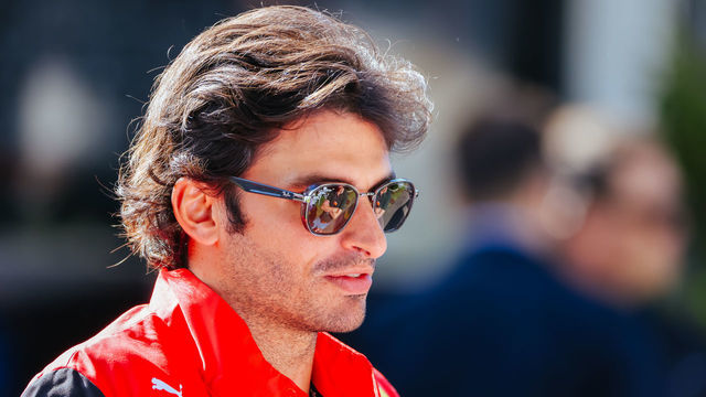 MELBOURNE, AUSTRALIA - APRIL 8: Carlos Sainz being interviewed at the 2022 Australian Formula 1 Grand Prix on 8th April 2022