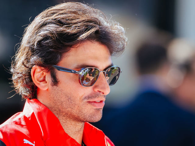 MELBOURNE, AUSTRALIA - APRIL 8: Carlos Sainz being interviewed at the 2022 Australian Formula 1 Grand Prix on 8th April 2022