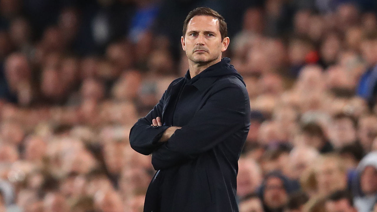 LIVERPOOL, ENGLAND - APRIL 20: Everton manager Frank Lampard looks on during the Premier League match between Everton and Leicester City at Goodison Park on April 20, 2022 in Liverpool, England.