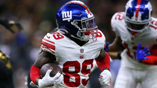NEW ORLEANS, LOUISIANA - OCTOBER 03: Kadarius Toney #89 of the New York Giants runs with the ball against the New Orleans Saints during a game at the Caesars Superdome on October 03, 2021 in New Orleans, Louisiana.