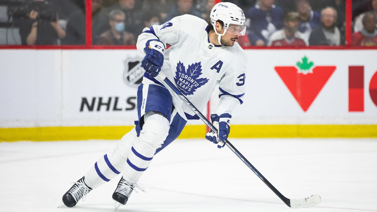 OTTAWA, ON - APRIL 16: Toronto Maple Leafs Center Auston Matthews (34) skates during first period National Hockey League action between the Toronto Maple Leafs and Ottawa Senators on April 16, 2022, at Canadian Tire Centre in Ottawa, ON, Canada.