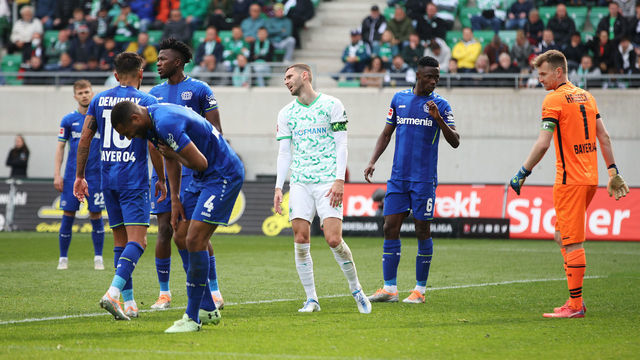 FUERTH, GERMANY - APRIL 23: Branimir Hrgota of SpVgg Greuther Fuerth reacts after a missed chance during the Bundesliga match between SpVgg Greuther Fuerth and Bayer 04 Leverkusen at Sportpark Ronhof Thomas Sommer on April 23, 2022 in Fuerth, Germany.