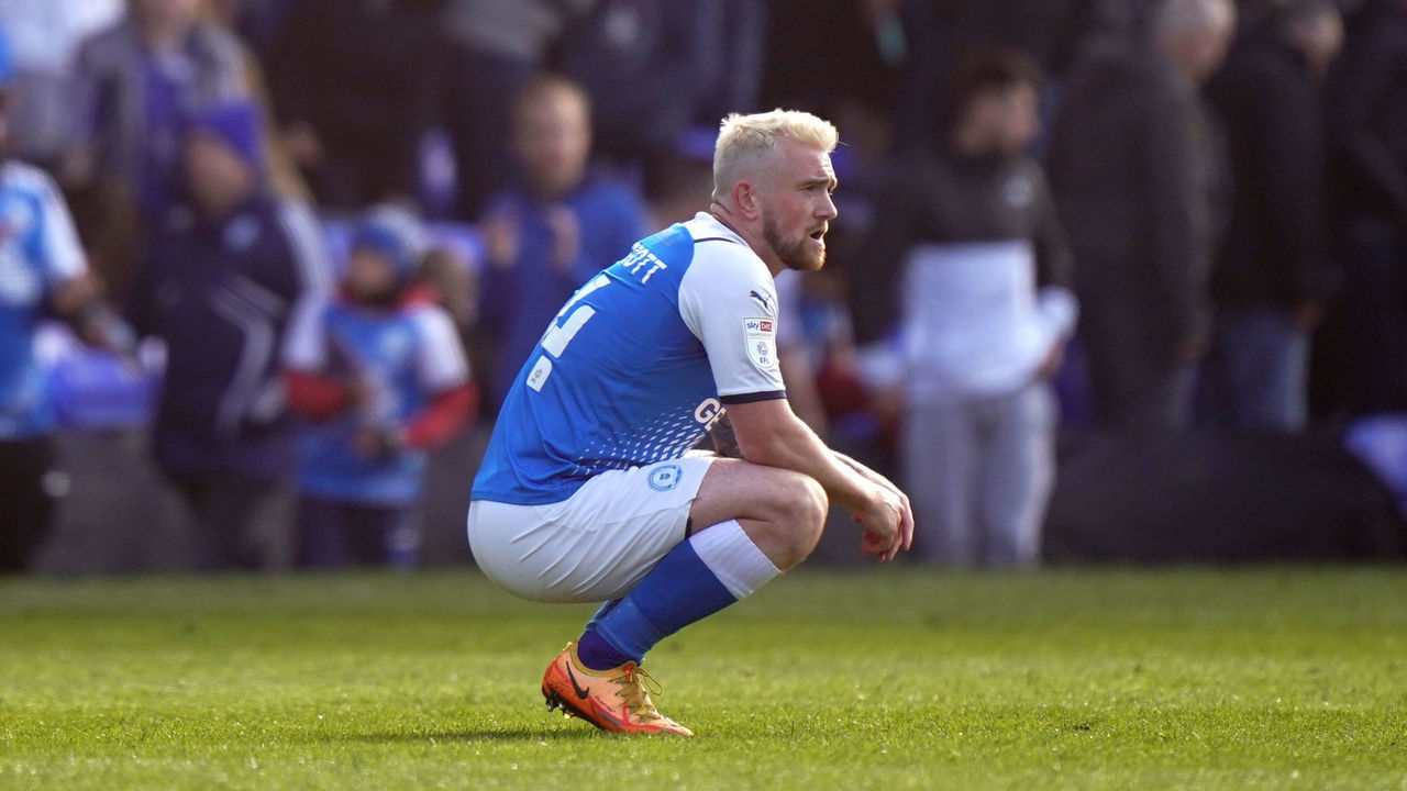 Peterborough United's Jack Marriott is dejected after the final whistle during the Sky Bet Championship match at Weston Homes Stadium, Peterborough. Picture date: Saturday April 23, 2022.