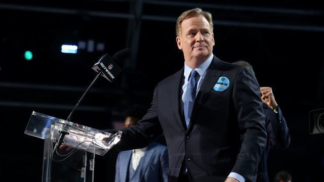 CLEVELAND, OHIO - APRIL 29: NFL Commissioner Roger Goodell is seen onstage prior to round one of the 2021 NFL Draft at the Great Lakes Science Center on April 29, 2021 in Cleveland, Ohio.