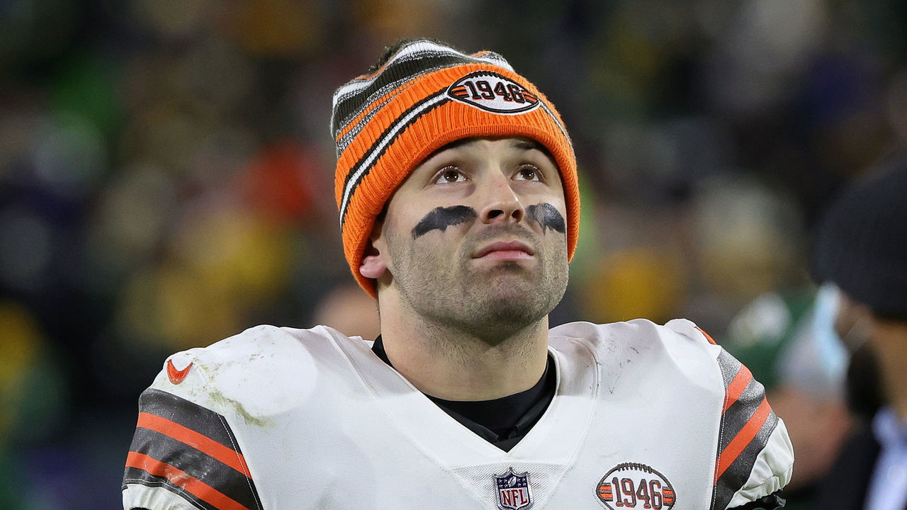 GREEN BAY, WISCONSIN - DECEMBER 25: Baker Mayfield #6 of the Cleveland Browns leaves the field following a game against the Green Bay Packers at Lambeau Field on December 25, 2021 in Green Bay, Wisconsin. The Packers defeated the Browns 24-22.