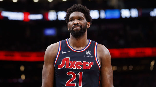 TORONTO, ON - APRIL 23: Joel Embiid #21 of the Philadelphia 76ers looks on in the second half of Game Four of the Eastern Conference First Round against the Toronto Raptors at Scotiabank Arena on April 23, 2022 in Toronto, Canada.