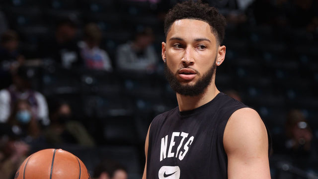 BROOKLYN, NY - APRIL 23: Ben Simmons #10 of the Brooklyn Nets looks on before the game against the Boston Celtics during Round 1 Game 3 of the 2022 NBA Playoffs on April 23, 2022 at Barclays Center in Brooklyn, New York. Mandatory Copyright Notice: Copyright 2022 NBAE