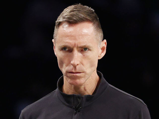 NEW YORK, NEW YORK - APRIL 12: Head coach Steve Nash of the Brooklyn Nets looks on during the first half of the Eastern Conference 2022 Play-In Tournament against the Cleveland Cavaliers at Barclays Center on April 12, 2022 in the Brooklyn borough of New York City.