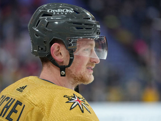 LAS VEGAS, NEVADA - APRIL 20: Jack Eichel #9 of the Vegas Golden Knights warms up prior to a game against the Washington Capitals at T-Mobile Arena on April 20, 2022 in Las Vegas, Nevada.