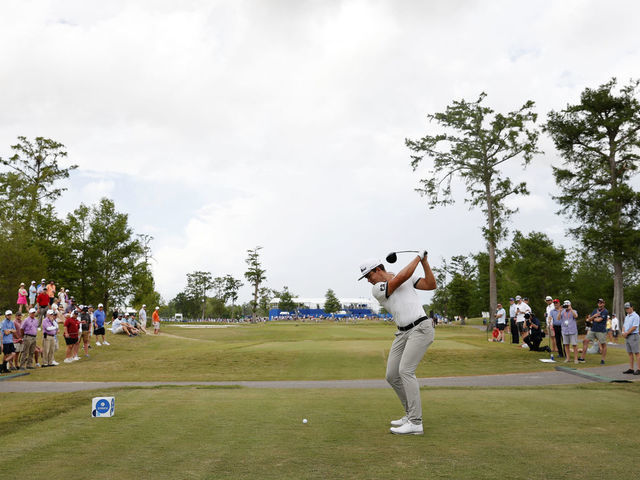 AVONDALE, LOUISIANA - APRIL 24: Garrick Higgo of South Africa plays his shot from the 13th tee during the final round of the Zurich Classic of New Orleans at TPC Louisiana on April 24, 2022 in Avondale, Louisiana.