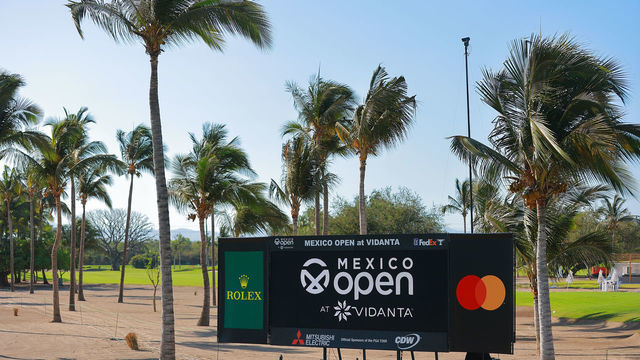 PUERTO VALLARTA, MEXICO - APRIL 26: View of Mexico Open leaderboard next to 18th green prior to the Mexico Open at Vidanta at on April 26, 2022 in Puerto Vallarta, Jalisco.