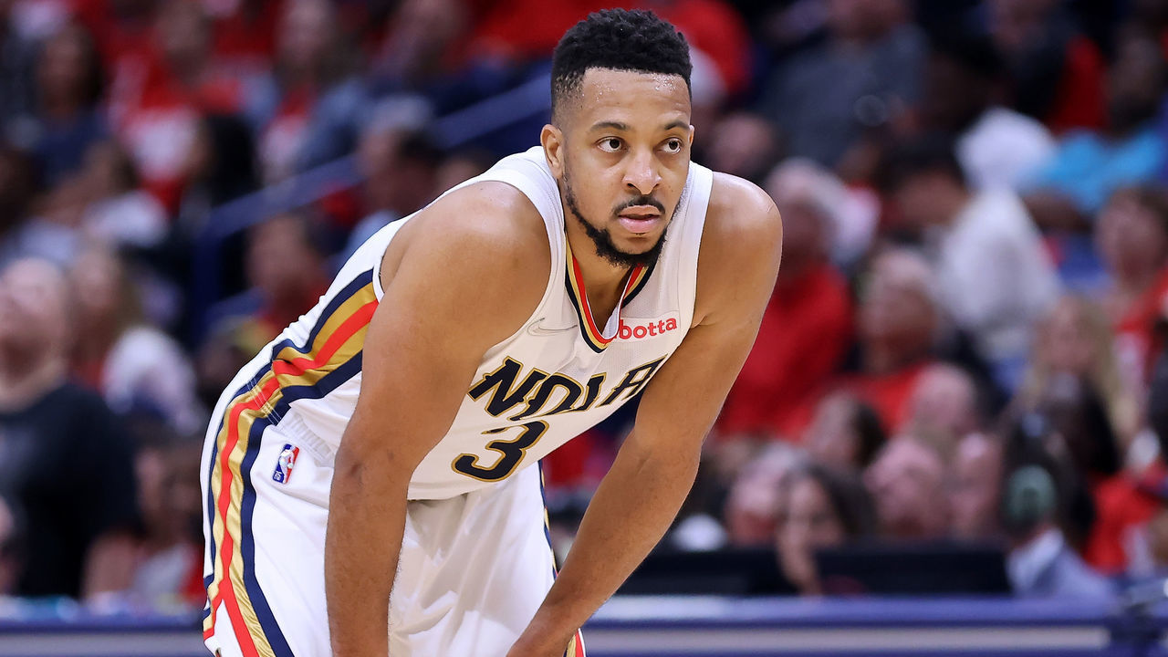 NEW ORLEANS, LOUISIANA - APRIL 24: CJ McCollum #3 of the New Orleans Pelicans reacts against the Phoenix Suns during Game Four of the Western Conference First Round NBA Playoffs at the Smoothie King Center on April 24, 2022 in New Orleans, Louisiana.