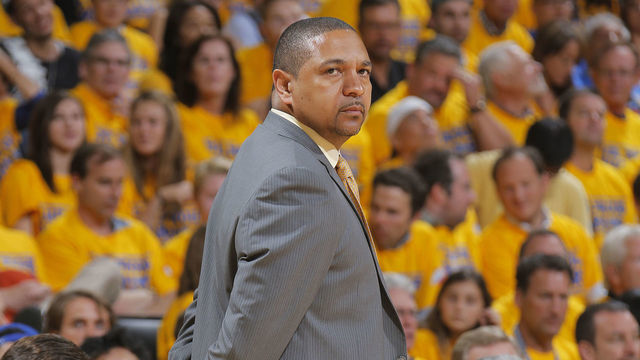 OAKLAND, CA - MAY 1: Head Coach Mark Jackson of the Golden State Warriors coaches against the Los Angeles Clippers in Game Six of the Western Conference Quarterfinals during the 2014 NBA Playoffs at Oracle Arena on May 1, 2014 in Oakland, California. NOTE TO USER: User expressly acknowledges and agrees that, by downloading and/or using this Photograph, user is consenting to the terms and conditions of Getty Images License Agreement. Mandatory Copyright Notice: Copyright 2014 NBAE