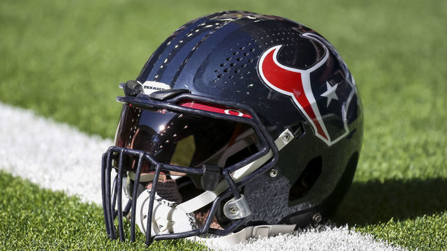 HOUSTON, TX - DECEMBER 12: Houston Texans helmet rests on the field during the NFL football game between the Seattle Seahawks and Houston Texans on December 12, 2021 at NRG Stadium in Houston, Texas.