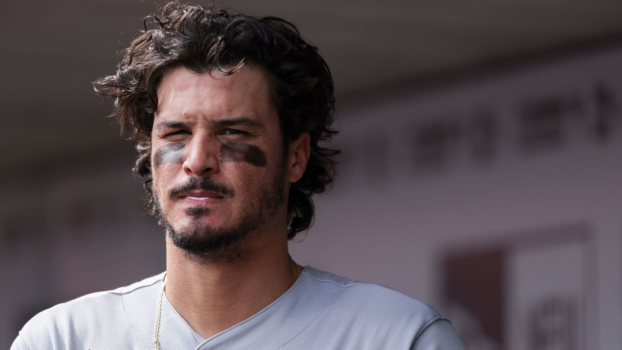 CINCINNATI, OHIO - APRIL 24: Nolan Arenado #28 of the St. Louis Cardinals looks on from the dugout in the seventh inning against the Cincinnati Reds at Great American Ball Park on April 24, 2022 in Cincinnati, Ohio.