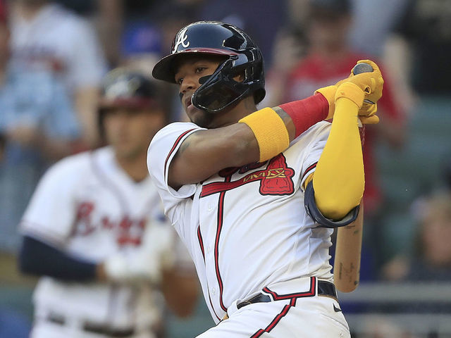 Atlanta Braves center fielder Ronald Acuna at bat during the MLB News  Photo - Getty Images