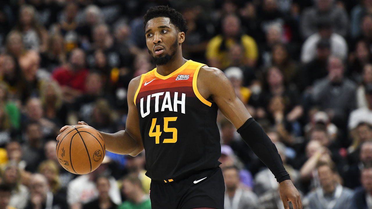 SALT LAKE CITY, UTAH - APRIL 28: Donovan Mitchell #45 of the Utah Jazz in action during the second half of Game 6 of the Western Conference First Round Playoffs against the Dallas Mavericks at Vivint Smart Home Arena on April 28, 2022 in Salt Lake City, Utah. NOTE TO USER: User expressly acknowledges and agrees that, by downloading and/or using this Photograph, user is consenting to the terms and conditions of the Getty Images License Agreement.