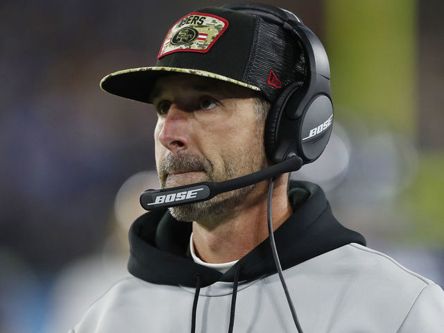 NASHVILLE, TENNESSEE - DECEMBER 23: Head coach Kyle Shanahan of the San Francisco 49ers looks on during the second half against the Tennessee Titans at Nissan Stadium on December 23, 2021 in Nashville, Tennessee.