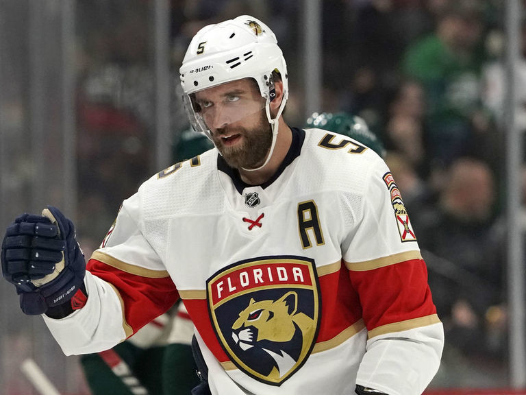 Florida Panthers defenseman Aaron Ekblad (5) warms up before an NHL hockey  game against the Dallas Stars, Monday, Feb. 22, 2021, in Sunrise, Fla. (AP  Photo/Lynne Sladky Stock Photo - Alamy