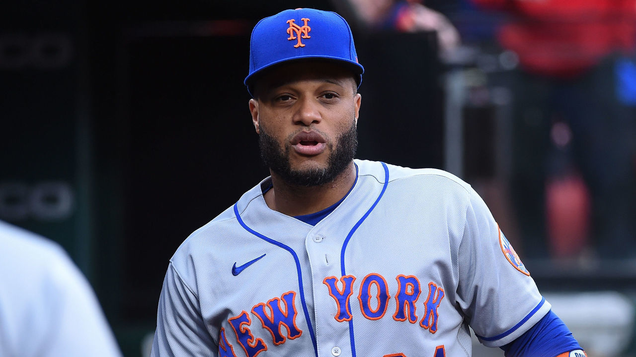 ST LOUIS, MO - APRIL 25: Robinson Cano #24 of the New York Mets looks on against the St. Louis Cardinals at Busch Stadium on April 25, 2022 in St Louis, Missouri.
