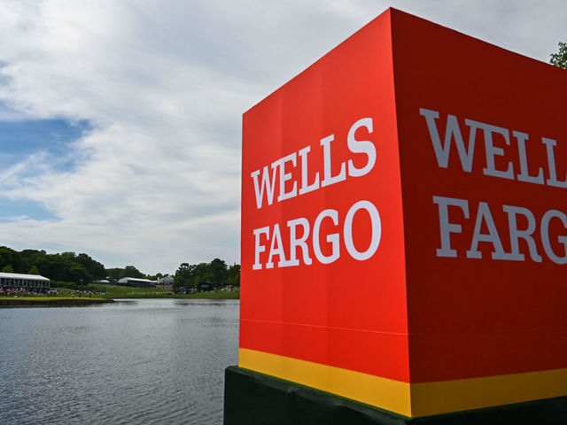 CHARLOTTE, NC - MAY 09: Wells Fargo signage during the final round of the Wells Fargo Championship at Quail Hollow Club on May 9, 2021 in Charlotte, North Carolina.