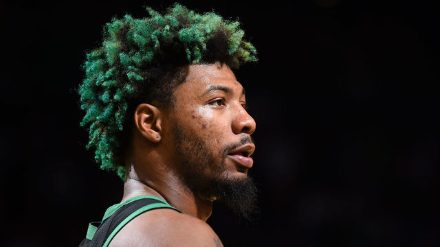 BOSTON, MA - MAY 1: Marcus Smart #36 of the Boston Celtics looks on during the game against the Milwaukee Bucks during Game One of the 2022 NBA Playoffs Eastern Conference Semifinals on May 1, 2022 at the TD Garden in Boston, Massachusetts. Mandatory Copyright Notice: Copyright 2022 NBAE