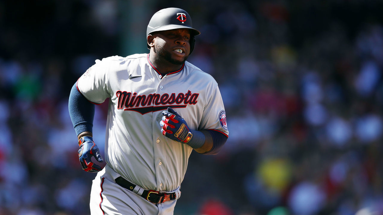 BOSTON, MA - APRIL 15: Miguel Sanó #22 of the Minnesota Twins rounds the bases after hitting a two-run home run in the second inning during the game between the Minnesota Twins and the Boston Red Sox at Fenway Park on Friday, April 15, 2022 in Boston, Massachusetts. **Editors Note*** All players and coaches are wearing the #42 in honor of the 75th Anniversary of Jackie Robinson breaking the color barrier.